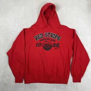 Vintage Red Stripe Hoodie Mens Large Red Pullover Sweatshirt Jamaican Lager Beer